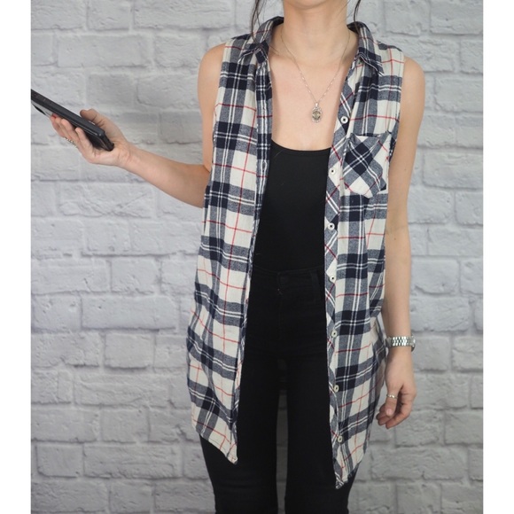 Sleeveless flannel shirt dress button down - Picture 2 of 5